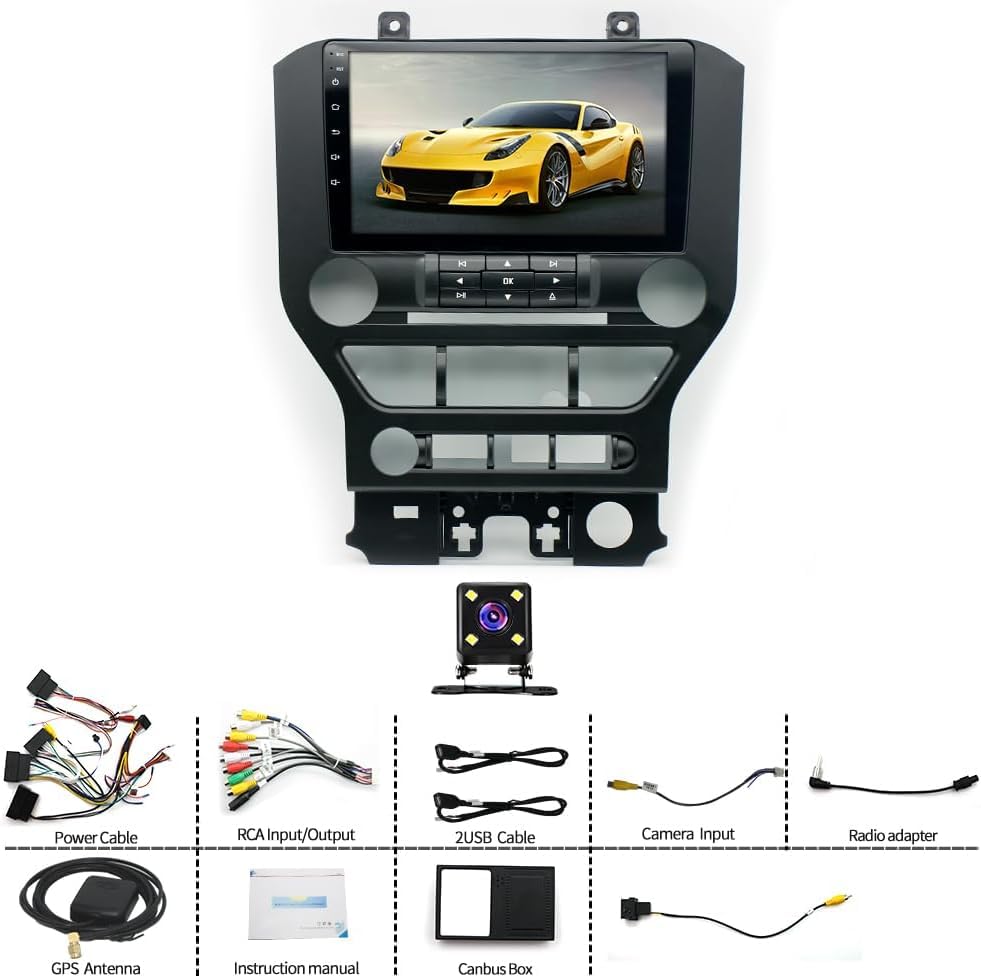 Android 13 car Radio for Ford Mustang 2015-2020-Wireless Carplay and Android Auto, [2+32GB] 9 Inch Touch Screen Upgrade for Mustang in-Dash Navigation GPS Unit, WiFi, BT, HiFi, SWC, Backup Cam