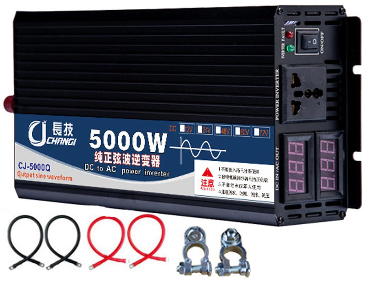 Upgraded high Power 6000W 8000W 10000W 12000W 16000W Pure Sine Wave Power Inverter 12V 24V 48V DC to 110V 220V AC Converter with LED Display for Car/RV Home Solar System(12000W,24vto220V)
