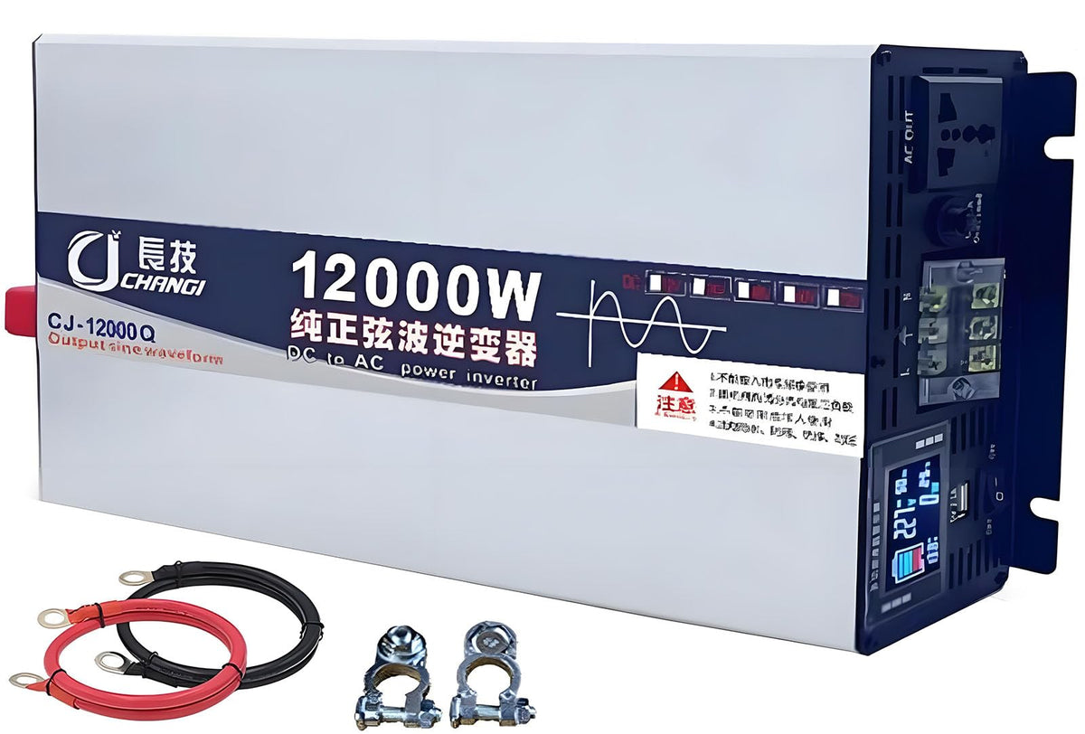 Upgraded high Power 6000W 8000W 10000W 12000W 16000W Pure Sine Wave Power Inverter 12V 24V 48V DC to 110V 220V AC Converter with LED Display for Car/RV Home Solar System(12000W,24vto220V)
