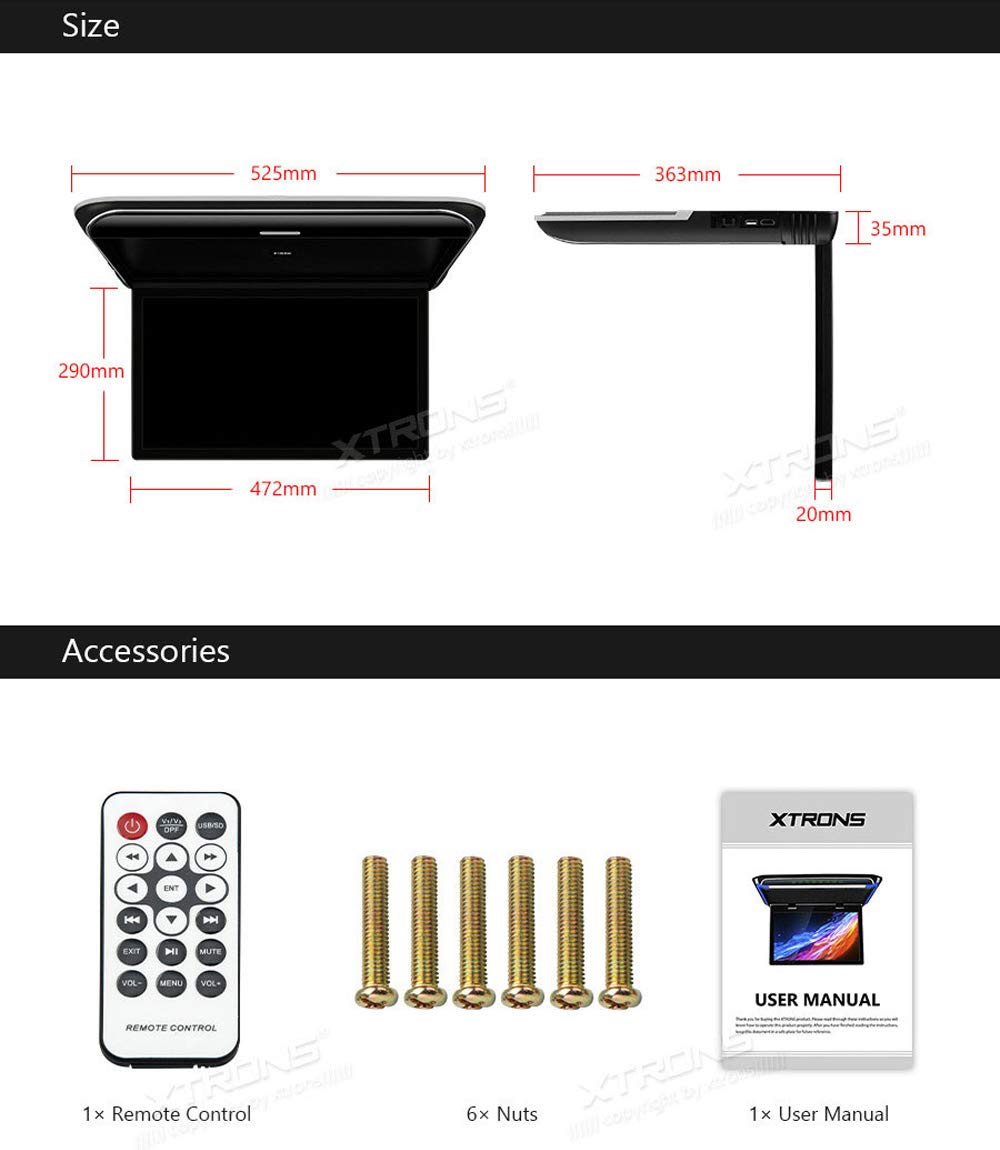 XTRONS 19.5 Inch Car Overhead Player, with HDMI, Built-in Speaker, AV Input