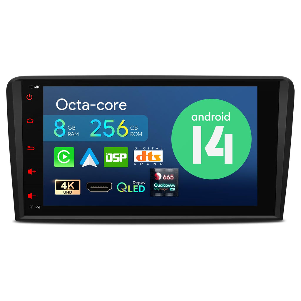 XTRONS Car Stereo for Audi A3 S3 RS3, Android 14 Qualcomm Octa Core 8GB+256GB Car Radio, 8 Inch IPS Touch Screen GPS Navigation for Car Bluetooth Head Unit Built-in DSP CarPlay Android Auto