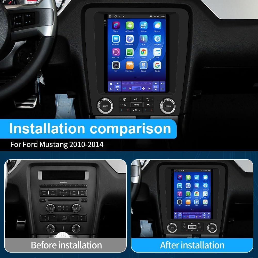 Android 13 Car Stereo Radio Compatible for Ford Mustang 2010-2014 Dual Screen Radio Upgrade,Wireless CarPlay Android Auto Head Unit Built-in DSP Bluetooth WiFi SWC MirrorLink [6G+128G]