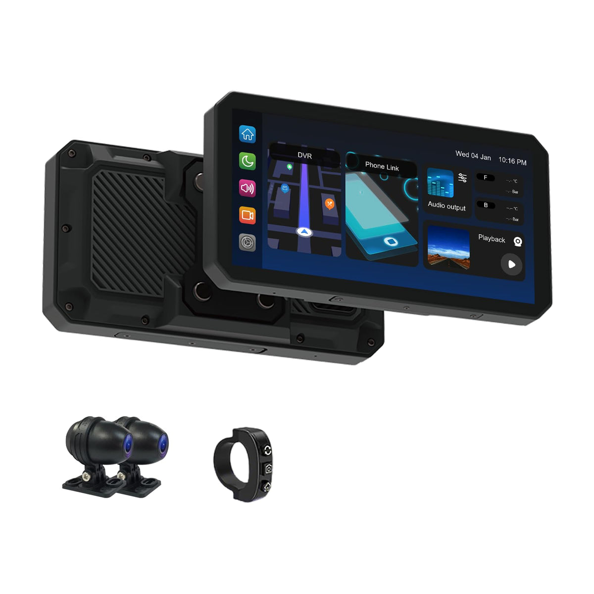 M2PRO-201 Motorcycle Streaming Smart System,Wireless Connectivity CarPlay/Android Auto,Rear-View Streaming Lane Change Assist,1080P HD Dashcam,G-Sensor(Host+Cameras)
