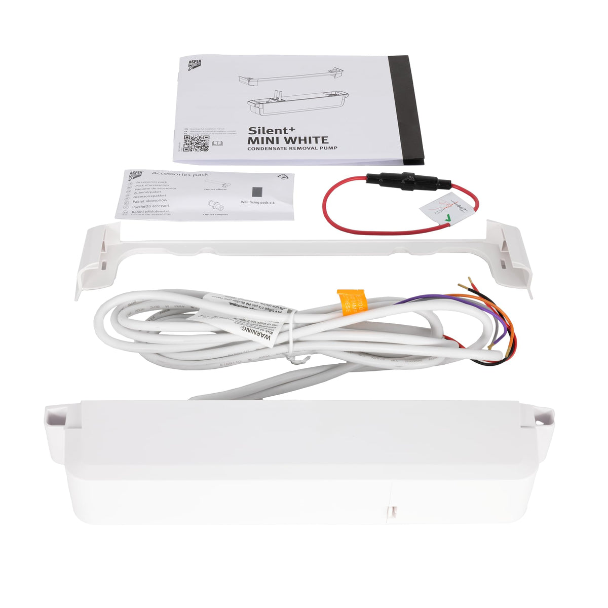 Aspen Silent+ Mini White Gen 5 Condensate Pump – Ultra Quiet 16dB HVAC Drain Pump, Variable Speed, Mini Split AC Compatible, Plug & Play, Up to 157k BTU, Compact Design