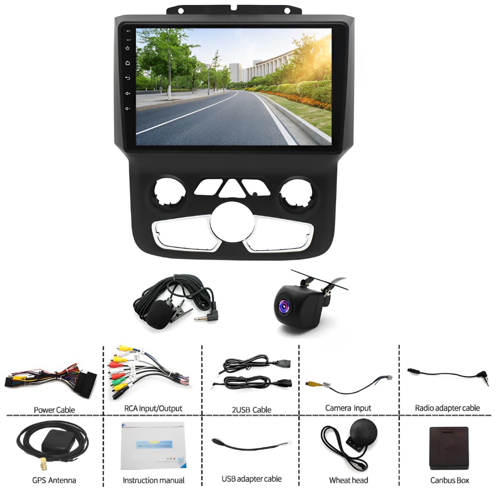 2+32G Car Radio Stereo Compatible with Dodge Ram 1500 2500 3500 2013-2019 Car Stereo Android 13 9Inch HD Touch Screen with Wireless Carplay Android Auto GPS Navigation Rear Backup Camera
