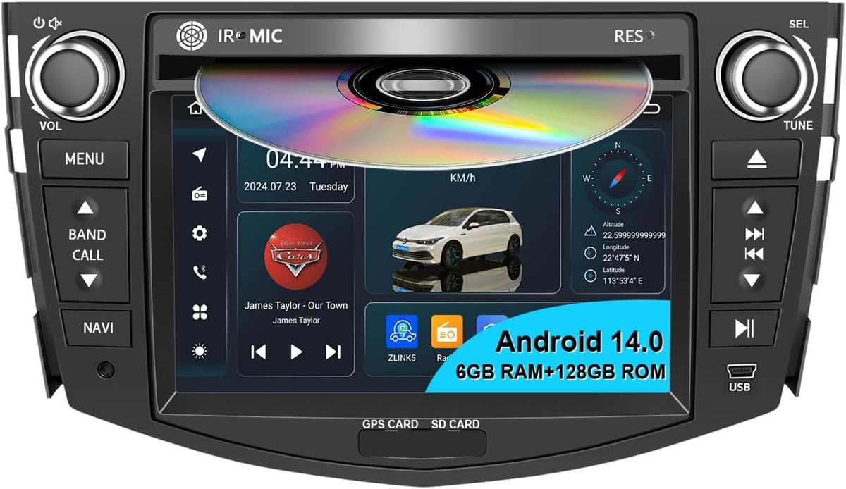 Car Radio for Toyota RAV4 2006-2012 7" QLED IPS CarPlay Android Auto Stereo DVD Player GPS Navigation with Bluetooth SWC 4G/WiFi FM/AM RDS (Octa-core CPU, 6GB RAM+128GB ROM)