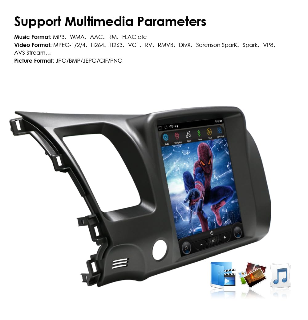 64GB Android14 Car Radio Upgrade for Honda Civic 2006-2011 10.4 Inch IPS Touch Screen Supports Wireless Carplay/Android Auto,Steering Wheel Control, WiFi, FM 2GB ROM Car Tablet