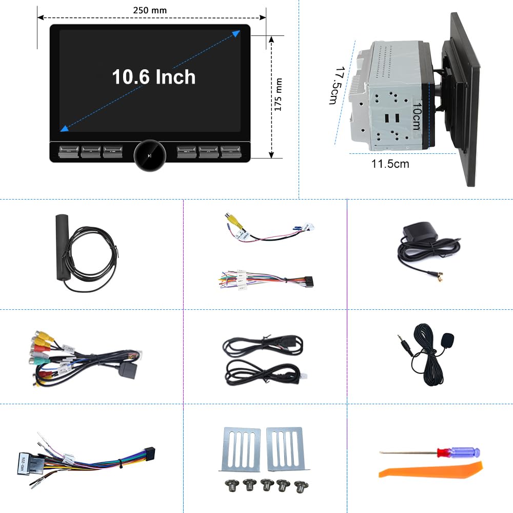 10.6" Double Din Car Radio with Wireless CarPlay & Android Auto