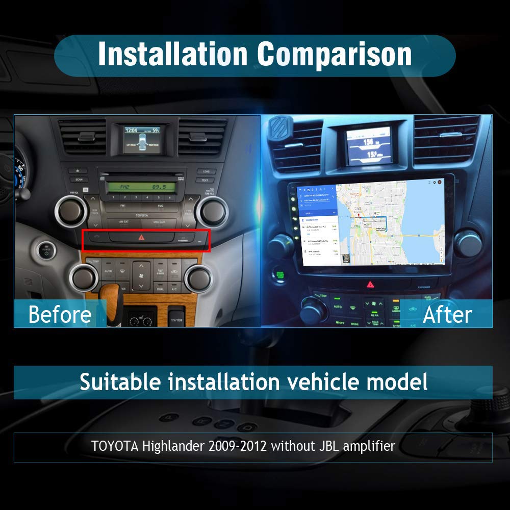 Android 13 Car Radio Stereo for 2008 2009 2010 2011 2012 Toyota Highlander with JBL Amplifier but Without OEM Navigation/Built-in Wireless Carplay Android Auto 10.2" Head Unit Video Player