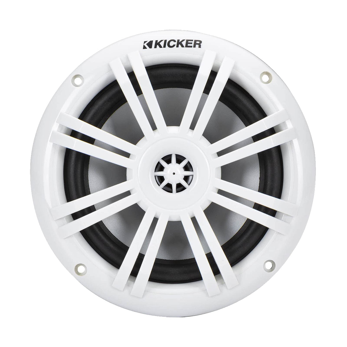 Kicker KMC2 Marine Boat Yacht Gauge Style AM/FM Stereo Receiver Bundle Combo with 4X 6.5 Inch 300-Watt White Coaxial Audio Speakers + Enrock 45" Radio Antenna + 50 Feet 14g Speaker Wire