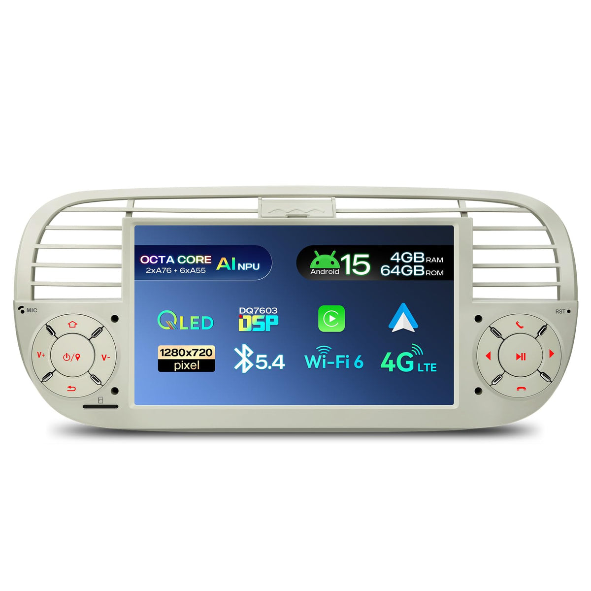 XTRONS Android 14 Car Stereo for Fiat 500 (2007-2015), 7 Inch Touch Screen Fiat 500 Replacement Head Unit with Gyroscope Built-in DSP GPS Navigation CarPlay Android Auto 4G LTE Bluetooth (4+64GB)