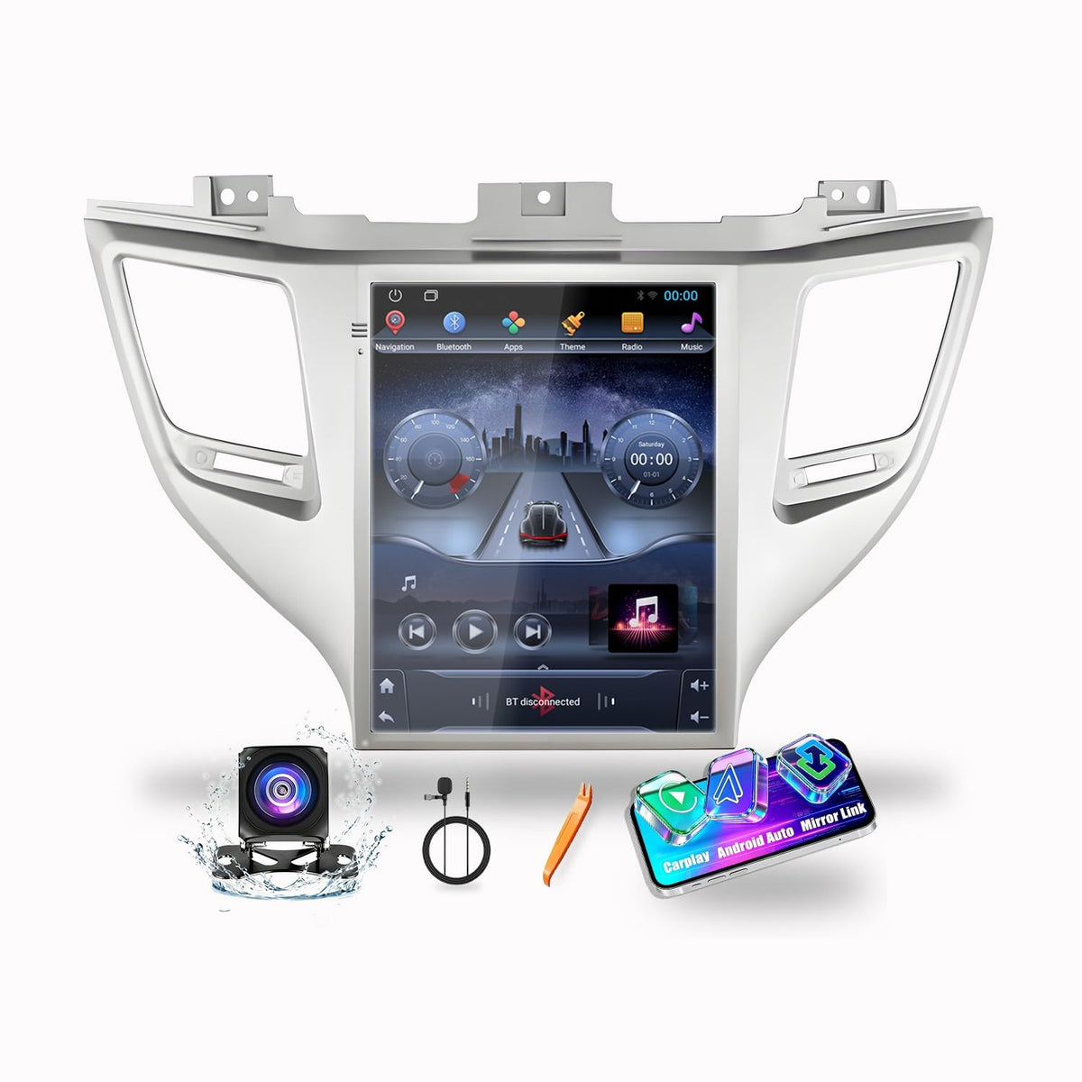 Tesla Style Car CarPlay Android Auto Navigation Stereo GPS Radio 9.7" IPS Touchscreen Headunit Tablet Pad Media Player for Hyundai Tucson 2015-2018 LHD（Basic）, if Applicable Octa Core 4G+64G Silver
