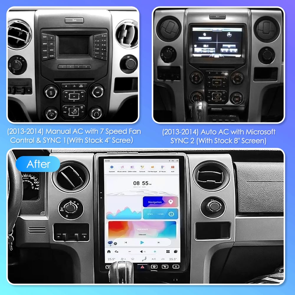 Android 14 Car Radio for Ford F150 F-150 2013 2014 Stereo Replacement Tesla Style Dash IPS Touch Screen Android Auto GPS Navigation Unit Multimedia Player 14.4 Inch