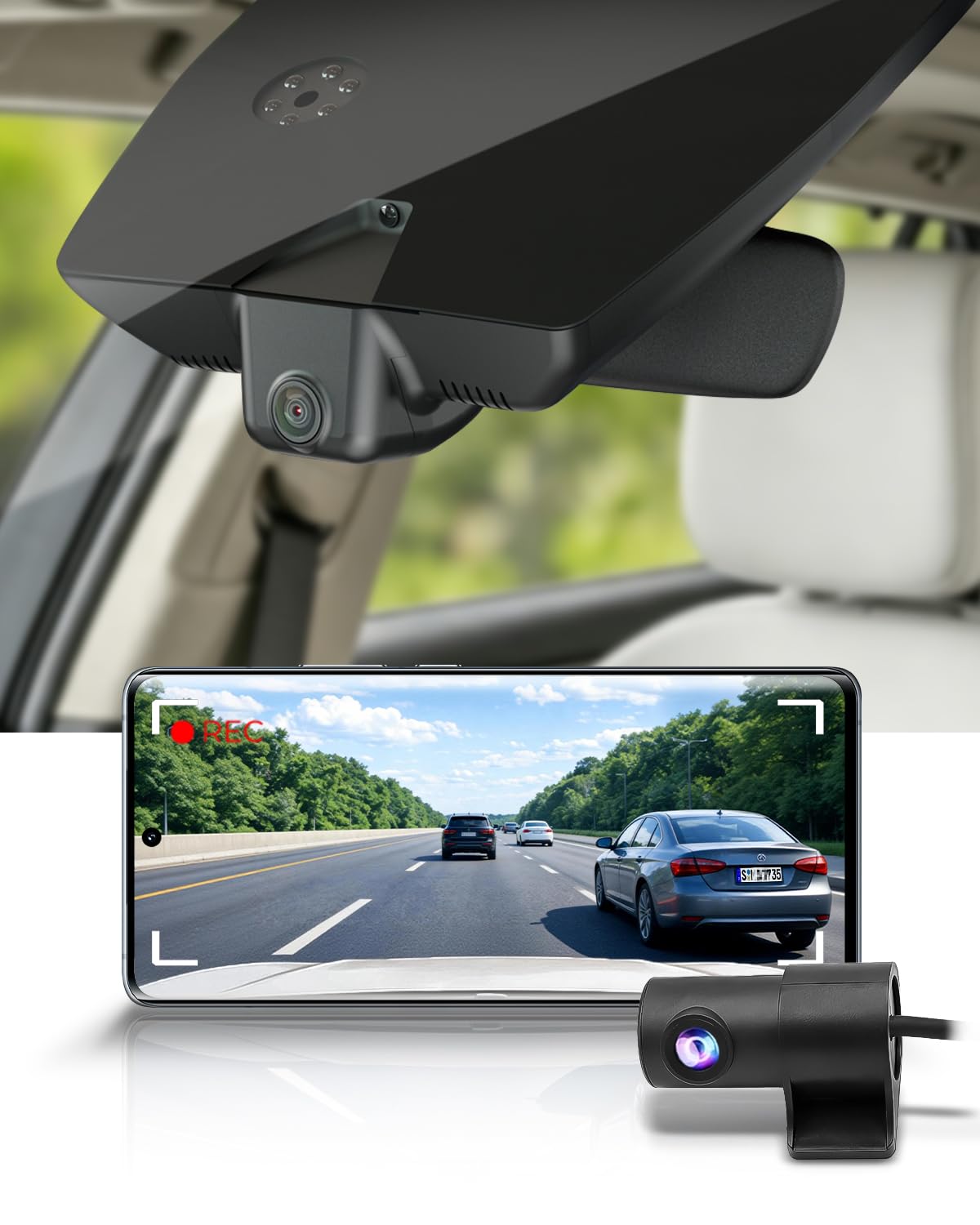 Fitcamx Front 4K+Rear 1080P Dash Cam Adapts for Hyundai IONIQ 5 2022-2024, Has 6 Vents (contained 2 Cables), OEM Look, 2 Way HD Video, WiFi & APP, Loop Recording, G-Sensor, Easy to Set, 128GB Card