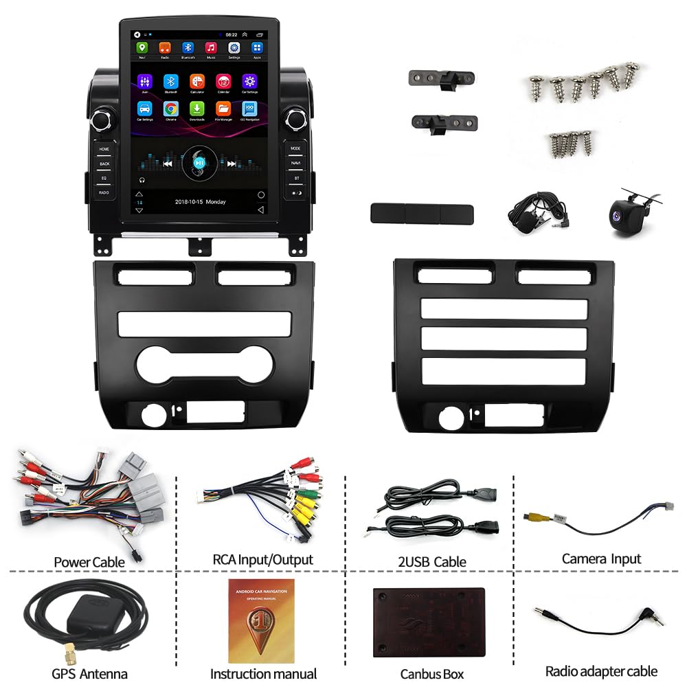 9.7in Car Radio for Ford F150 2009 2010 2011 2012 with Wireless Carplay Android Auto, 2+64G Double Din Touch Screen Car Stereo Audio Receiver w/WiFi GPS Bluetooth AHD Backup Camera Mic SWC