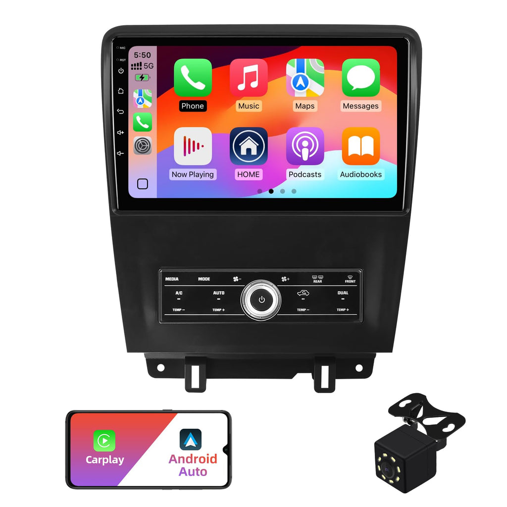 2+64G Android 14 Double Din Car Stereo with Buttons for Ford Mustang 2010-2014 with 10.1 Inch Touchscreen Radio Built-in Wireless Carplay/Android Auto/GPS/Bluetooth/FM/AUX-in/SWC/Backup Camera