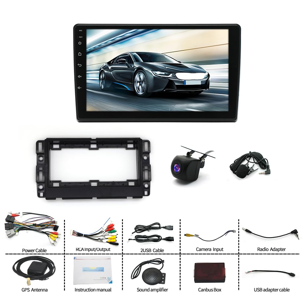 10 inch Android 13 Car Stereo for Chevy Malibu 2008-2012, 2+64G Touch Screen Radio for Sierra 1500 2008-2013, Sierra Yukon 2007-2014 with Wireless Carplay Android GPS Bluetooth GPS Navi Backup Camera