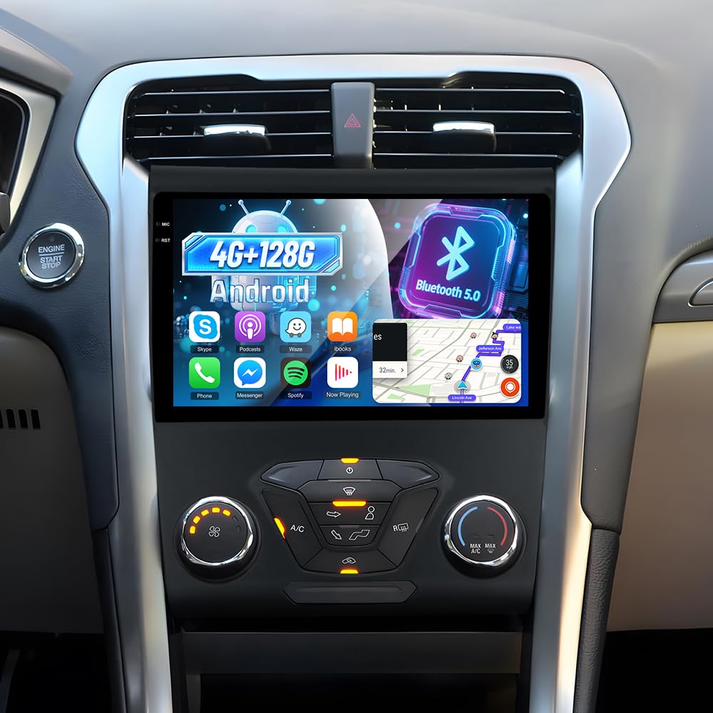 [4+128G] for Ford Fusion Mondeo Upgrade Radio 2013-2019: NHOPEEW 9 inch Android IPS Incell Touchscreen Mondeo Stereo - Wireless Carplay and Android Auto, 5G/WiFi, GPS, Custom Homepage + Backup Camera