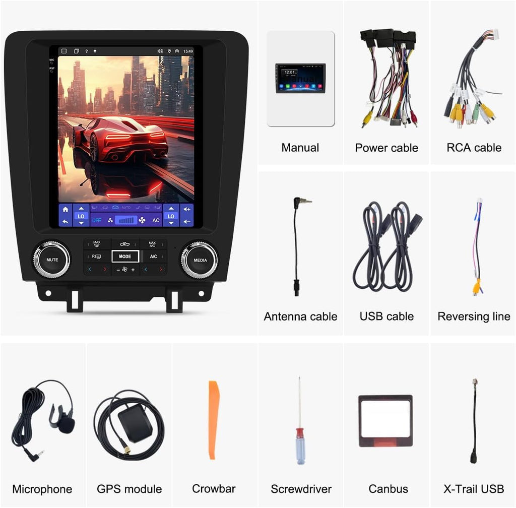 Android 13 Car Stereo Radio Compatible for Ford Mustang 2010-2014 Dual Screen Radio Upgrade,Wireless CarPlay Android Auto Head Unit Built-in DSP Bluetooth WiFi SWC MirrorLink [6G+128G]