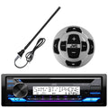 Single DIN in-Dash Marine Boat Yacht Bluetooth Radio USB Stereo Receiver CD Player Bundle Combo with Wired Remote and Rubber Mast Radio Antenna
