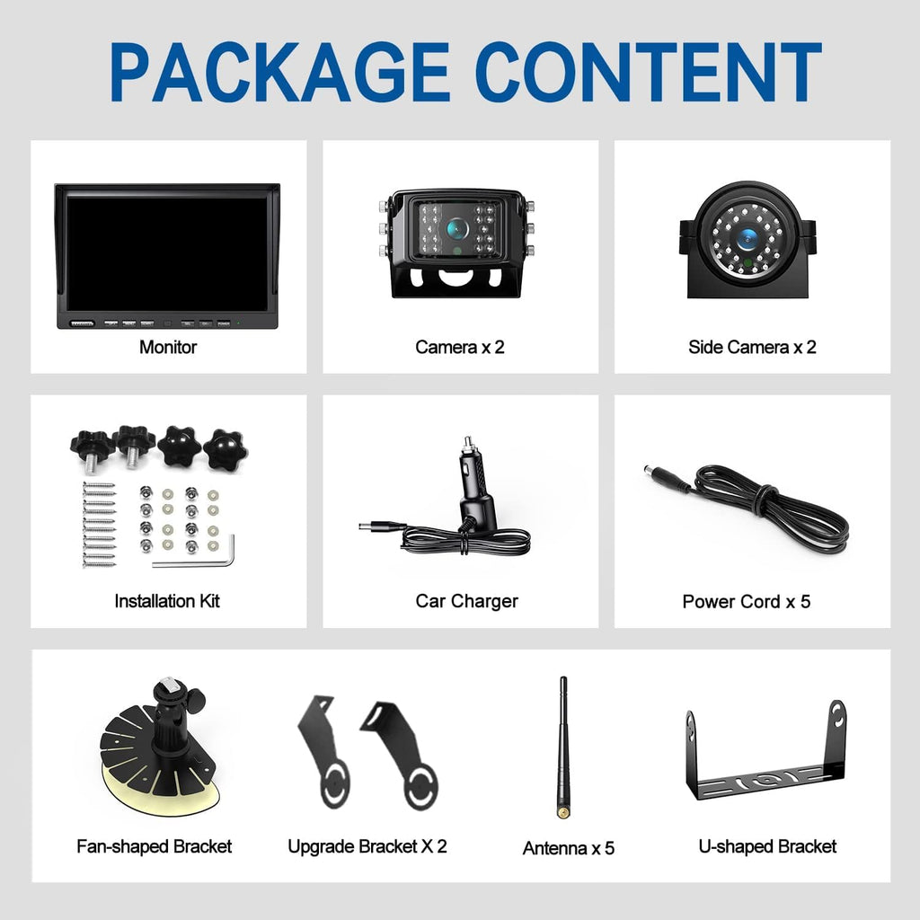 1080P Wireless Backup Camera System Kit with 10'' DVR 3 Split Monitor, IP69 Waterproof Digital Signal Record System 1 Rear 2 Side View Cameras for RV/Truck/Trailer/Camper—BW103SL