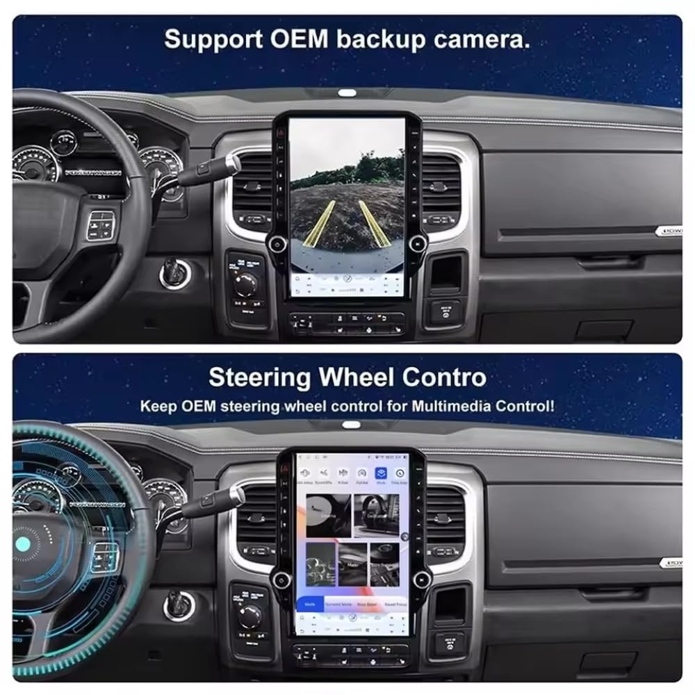 14.5 inch Car Radio for Ram 1500 2500 3500 4500 5500(2013/2014/2015/2016/2017/2018) Stereo Upgrade Qualcomm 8 Core Android 13 Screen Built-in Carplay/Android Auto (4G+64G, Auto AC)