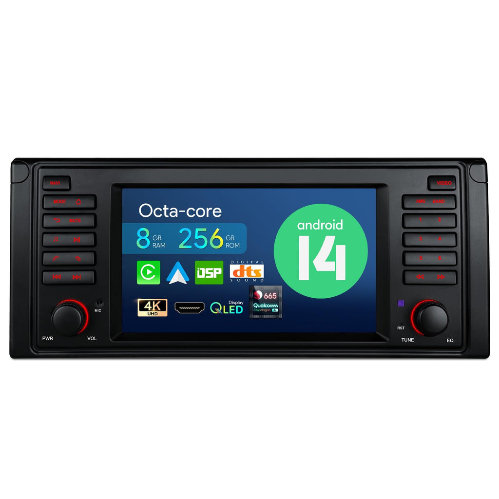 XTRONS 7 Inch Android 14 Car Stereo for BMW E39 M5 1999-2003 E39 1995-2003, Touch Screen 4+64GB Car Bluetooth Head Unit Global 4G LTE Car Radio GPS Navigation Support Wireless Car Play Android Auto