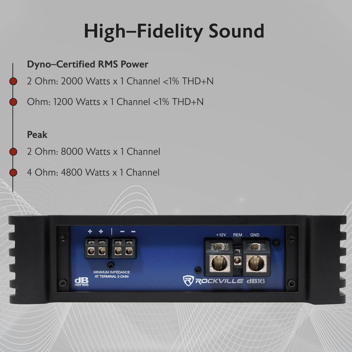 Rockville dB16 8000W Peak/2000W RMS Mono 2 Ohm Car Audio Amplifier