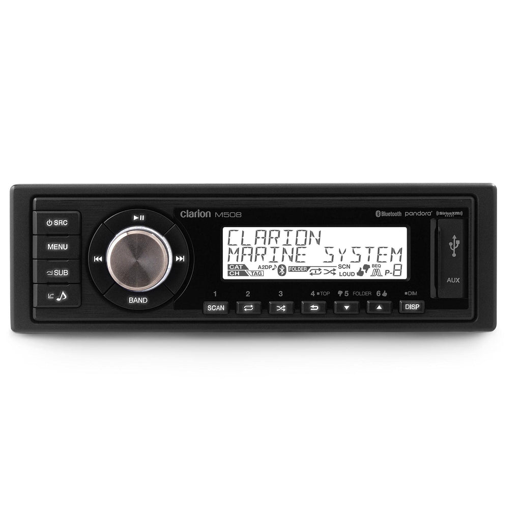 Clarion M508 Single DIN Marine Digital Media Receiver with Bluetooth aptX, AM/FM Weather Band, USB, AUX, SiriusXM-Ready, 4V RCA Outputs