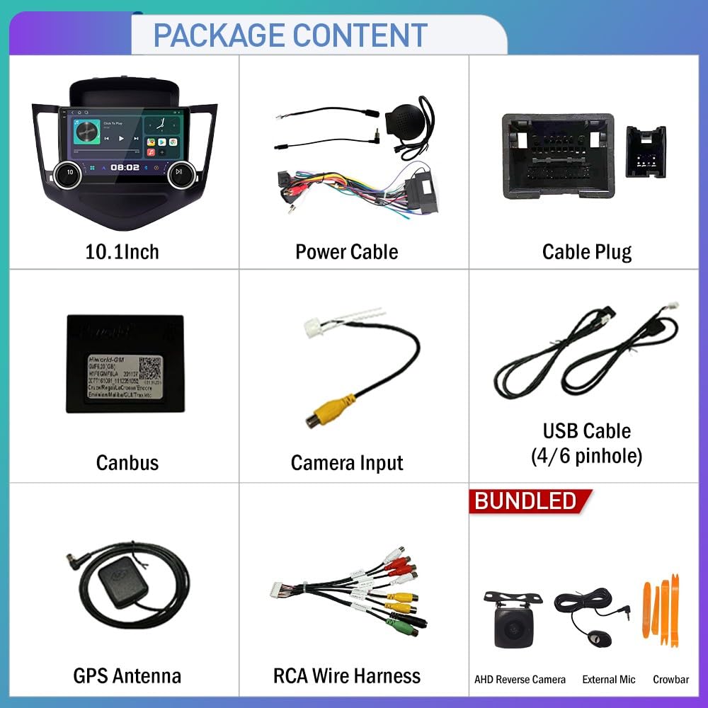 for Chevrolet Cruze 2008-2016 Display Knobs CarPlay/Android Auto Autoradio Android FM Radio Car Navigation Stereo Pad Player GPS 10.1" QLED Touch Screen BT WiFi 2 Din Headunit Tablet Quad Core 2G+64G