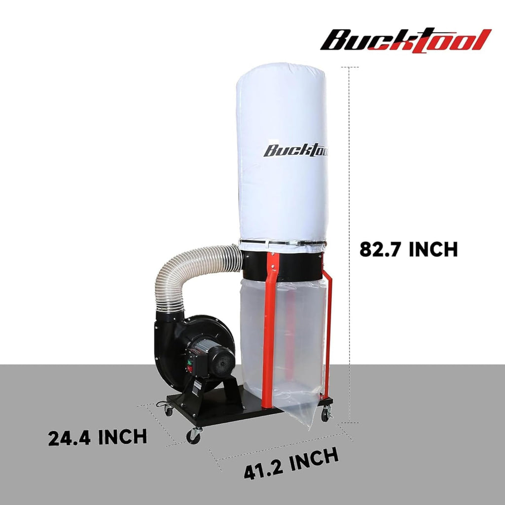 BUCKTOOL 1-1/2 HP Dust Collector, Internal Dust Baffle, 1100 CFM Airflow