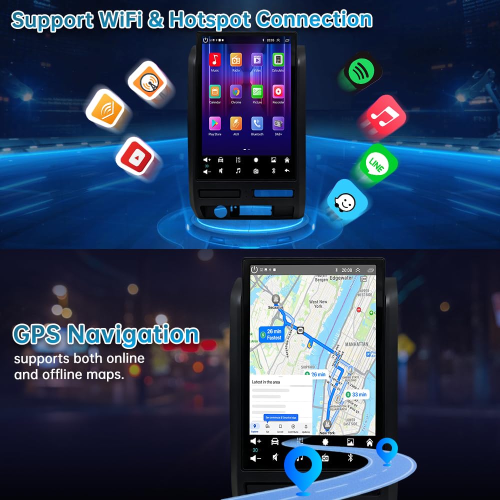 14 Inch Car Stereo Radio Android 15 GPS Navigation for Ford F150 2009-2012 5G WiFi BT 5.0 Car Player with Carplay Android Auto SWC FM/RDS Radio DSP 8Core 4+64G