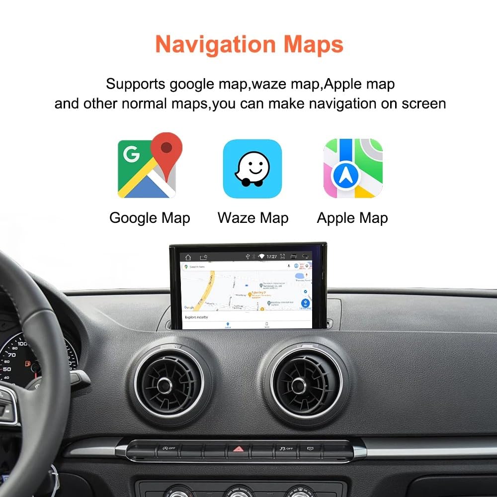 Wireless Carplay for Audi A3 S3 A5 A4L Q2L Q5L Q7 2013-2018 with MIB MIB2 System Carplay Android Auto Retrofit Kit Decoder Round LVDS Support Bluetooth, Mirrorlink, Siri, Navigation, Camera