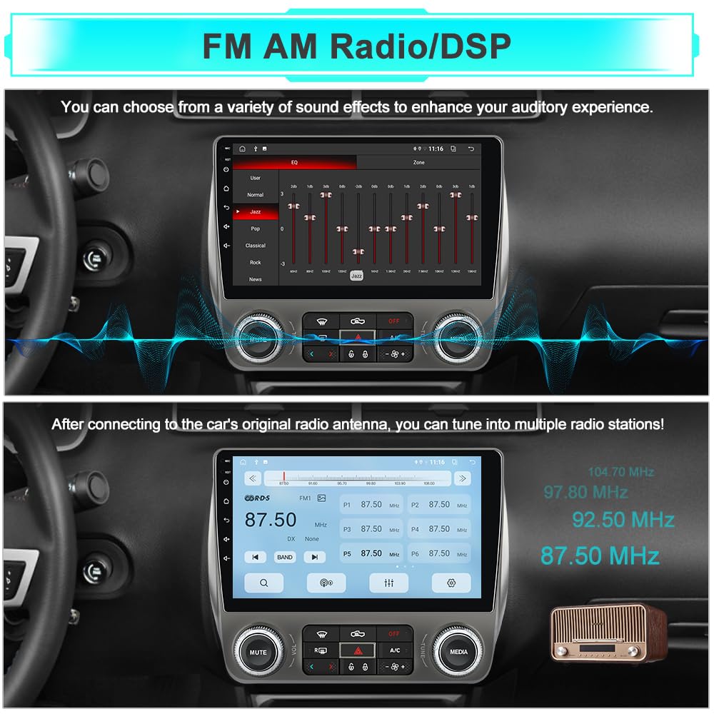 Car Radio for Chevrolet Camaro 2010-2015 Android 15 with 9 inch Touchscreen 2GB+64GB Carplay, Android Auto, Online Navigation, SWC, WiFi, Bluetooth, FM/AM/Radio,DSP