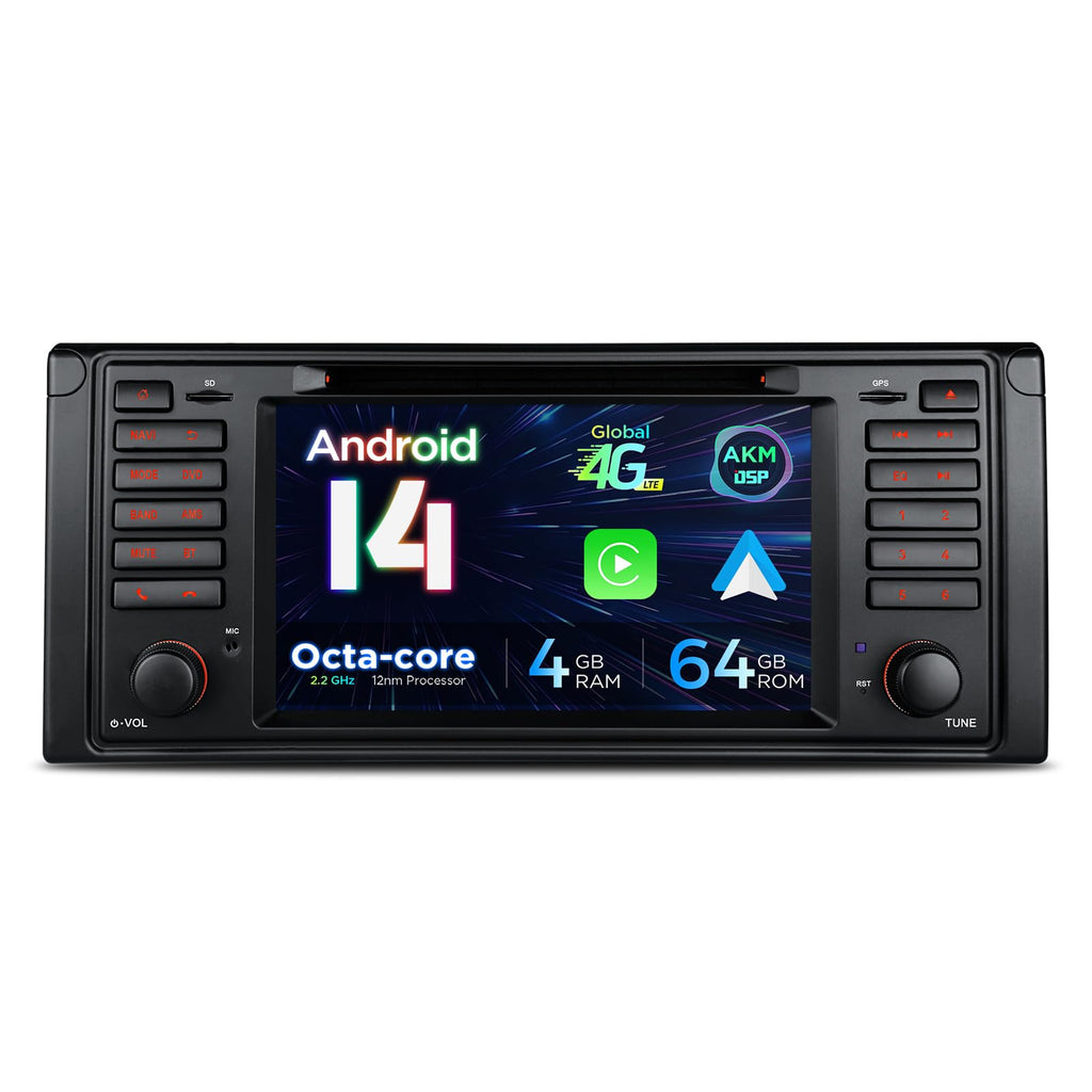 XTRONS 7 Inch Android 14 Car Stereo for BMW E39 M5 1999-2003 E39 1995-2003, Touch Screen 4+64GB Car Bluetooth Head Unit Global 4G LTE Car Radio GPS Navigation Support Wireless Car Play Android Auto
