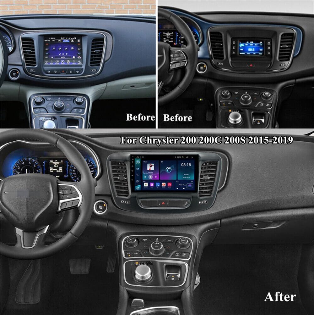 Double Din Car Stereo for Chrysler 200 200C 200S 2015-2019 w/Wireless Carplay & Android Auto, 9 Inch Touchscreen 2G+32G Android 14 Car Radio Receiver Head Unit GPS Bluetooth WiFi AHD Backup Camera