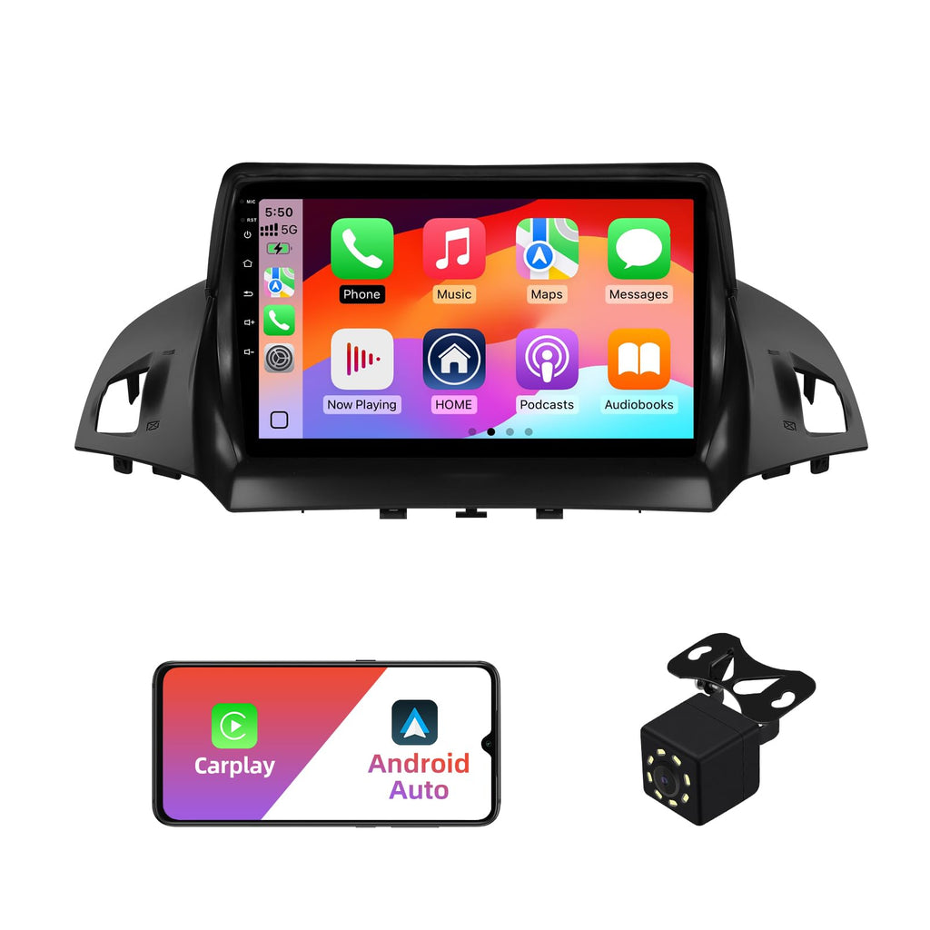 4+64G Android 13 Double Din Car Stereo for Ford Escape 2013-2016 with 9 Inch Touchscreen Radio Built-in Wireless Carplay/Android Auto/GPS/Bluetooth/FM/AUX-in/Steering Wheel Controls/Backup Camera