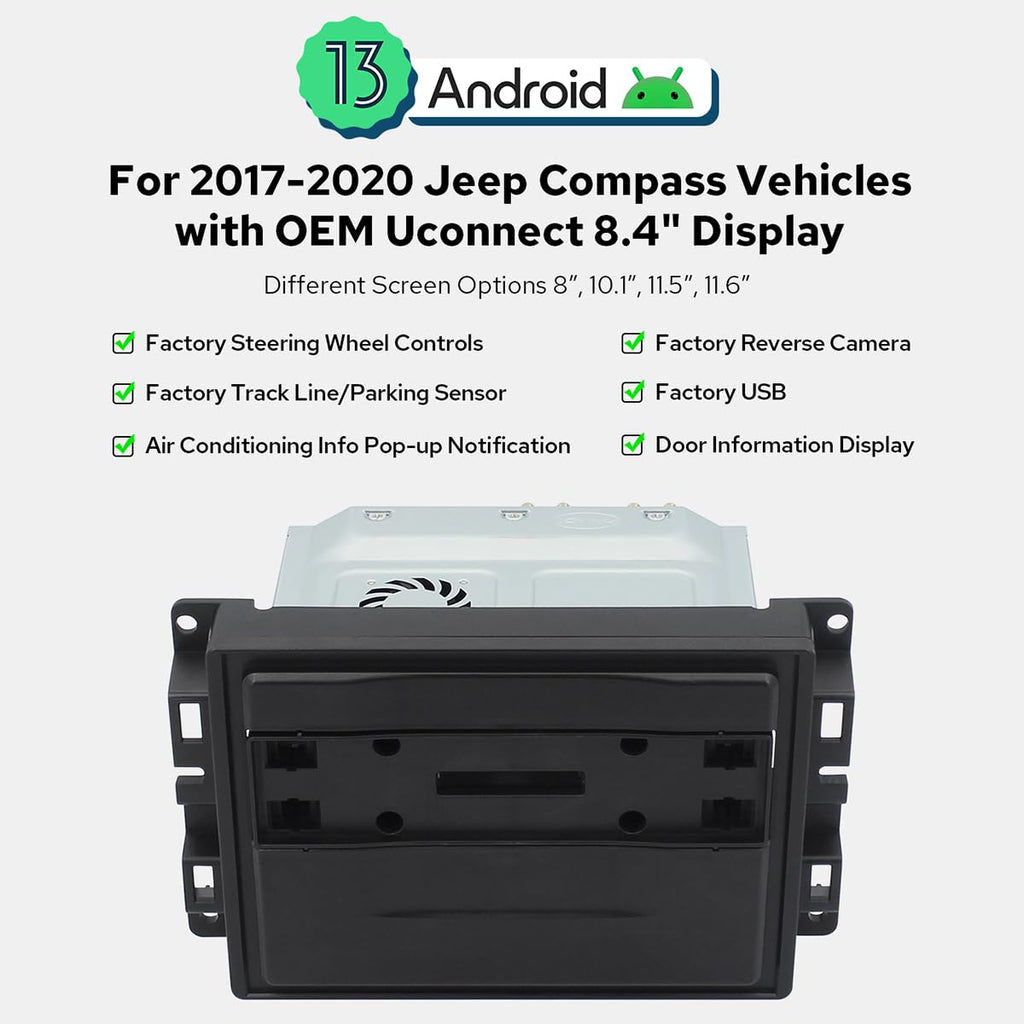 Joying Car Radio for Jeep Compass 2017-2020, Android 13 Head Unit 8 Inch IPS Touchscreen Stereo for 8.4" OEM Display, with CarPlay & Android Auto, GPS Navigation, AM/FM, Volume Knob(JY-CR811T4)