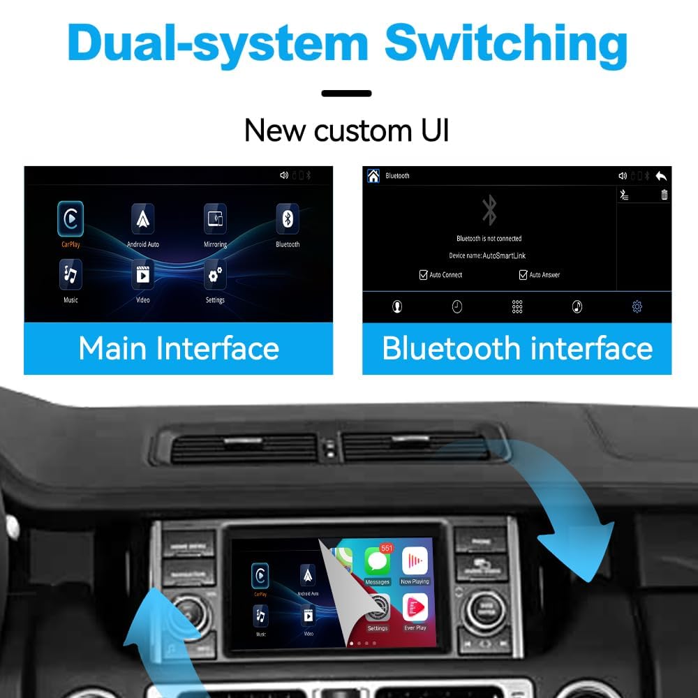 Wireless Carplay Retrofit Kit Decoder for Land Rover 2008-2012(Depend on Main menu), Original Screen Update, Support Android auto, Maps, Mirroring, Rear Camera, USB Drive