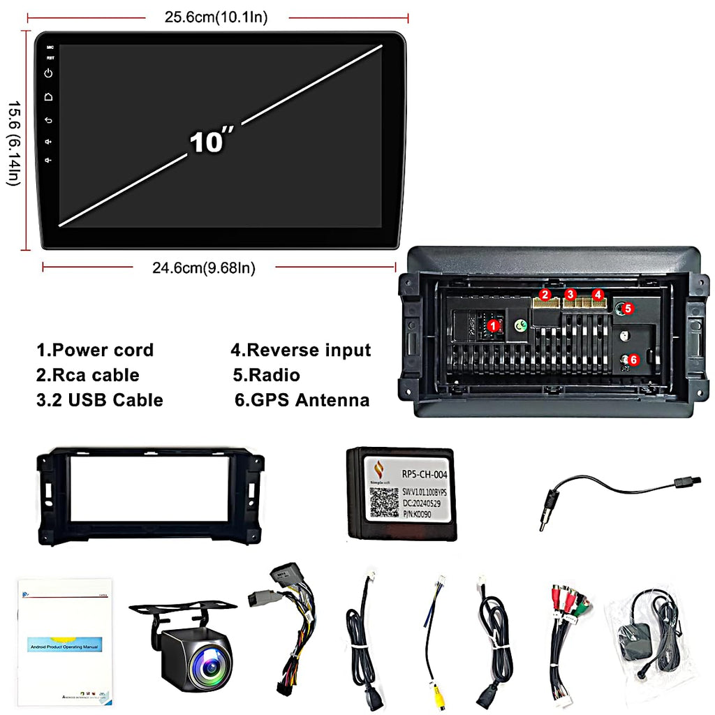 Android 14,8GB+128GB,Car Stereo Radio for Jeep Wrangler JK Compass Grand Cherokee Dodge Ram 1500, 10 inch QLED Touchscreen Support Wireless CarPlay Android Auto GPS Bluetooth FM SWC