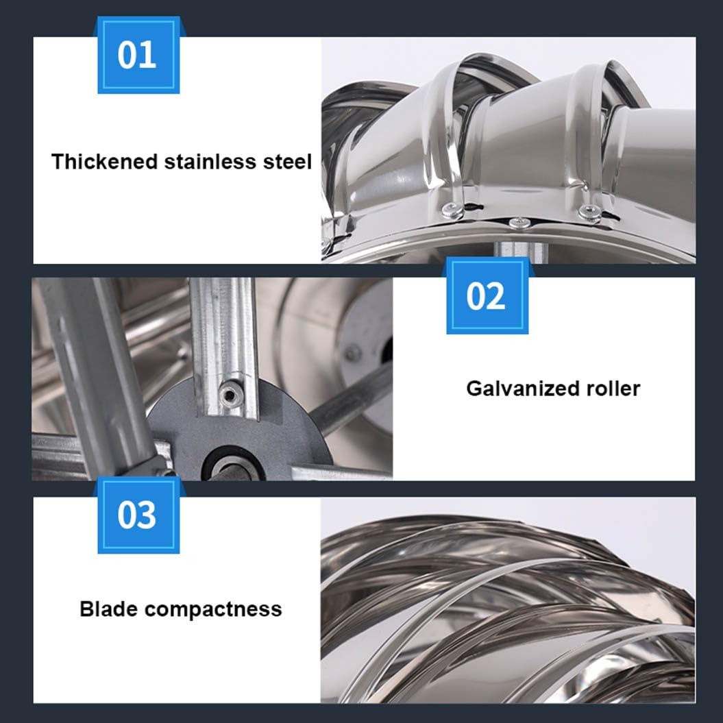 Rotating Wind Turbines Roof NTS, Stainless Steel 304 Roof Ntilator, 4 Inch 8 Inch 10 Inch 12 Inch Air Nt Outlet, Chimney Cowl Attic Air Nt Outlet Ntilating Fan，One Color 200mm/7.9in