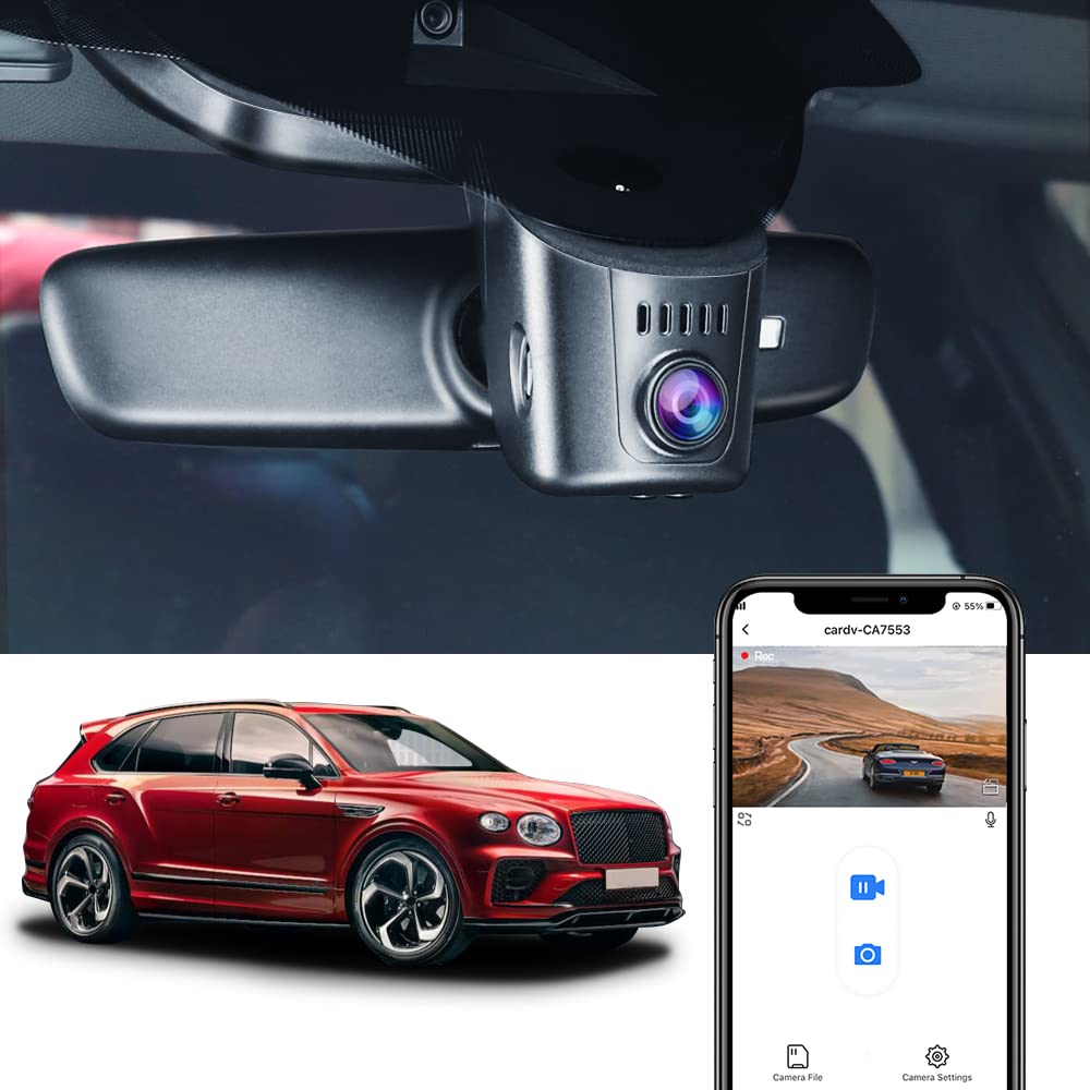 Dash Cam for Bentley Continental GT 2020 2021 V8 Convertible, Fitcamx Integrated 4K Stealth Car Recorder, UHD Video Quality WiFi, Collision Detection, Night Vision, OEM Look, Plug & Play, 64GB Card