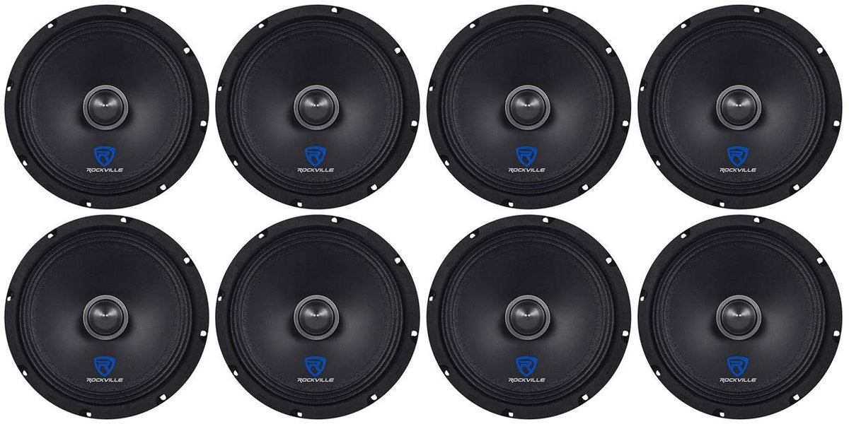 Rockville RXM84 8-Pack 8" 4-Ohm Car Audio Mid-Bass/Midrange Bullet Speaker