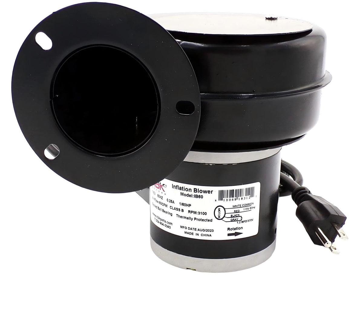 IB60 HVAC Inflation Blower W/Ac Cord - for Greenhouse HVAC & Refrigeration - HVAC Blower Motor - 60 Cfm, 115v