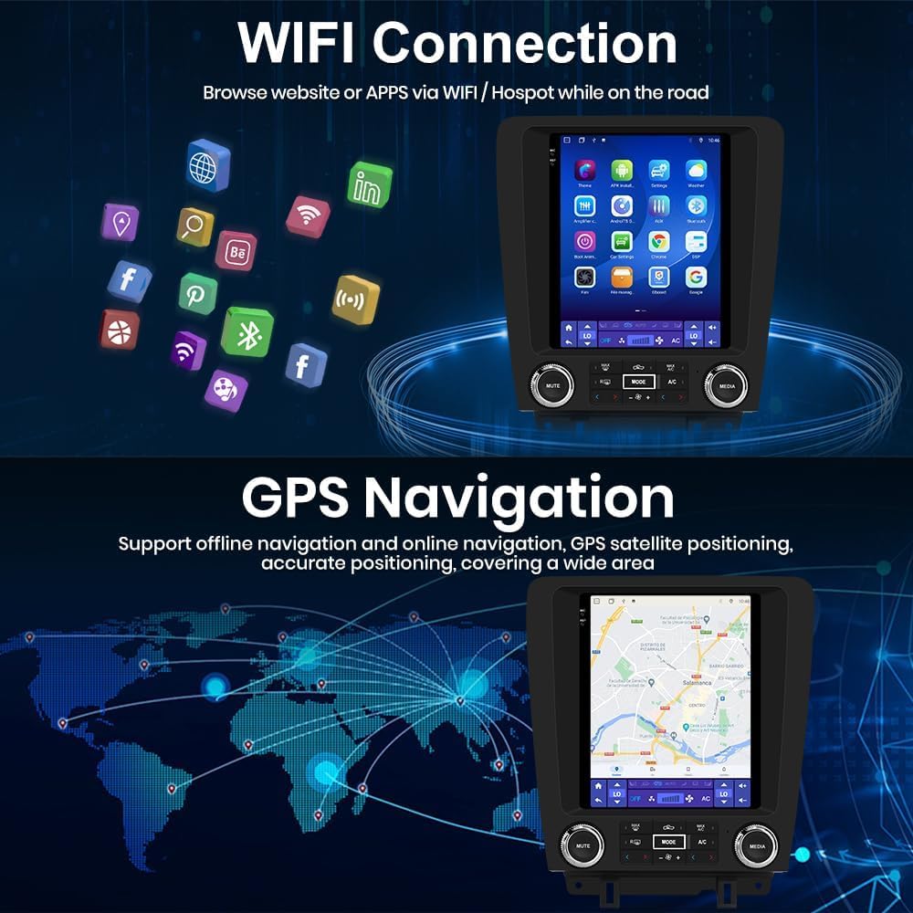 Android 13 Car Stereo Radio Compatible for Ford Mustang 2010-2014 Dual Screen Radio Upgrade,Wireless CarPlay Android Auto Head Unit Built-in DSP Bluetooth WiFi SWC MirrorLink [6G+128G]