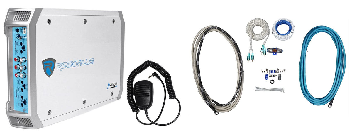 Rockville RXM-F3 1600W 4-Channel Marine Boat Amplifier with PA Mic+Amp Kit