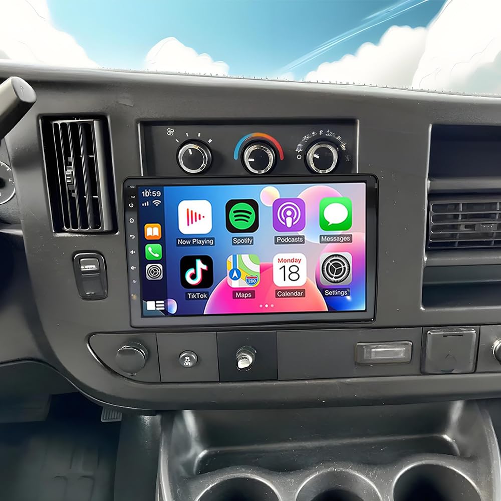 Double Din Car Stereo Radio Upgraded for Chevrolet Express 3500 2008-2024 GPS Navi Head Unit 10.1 inch Touch Screen Android 14 Wireless Carplay Android Auto-/FM/SWC/WiFi/Bluetooth/Camera