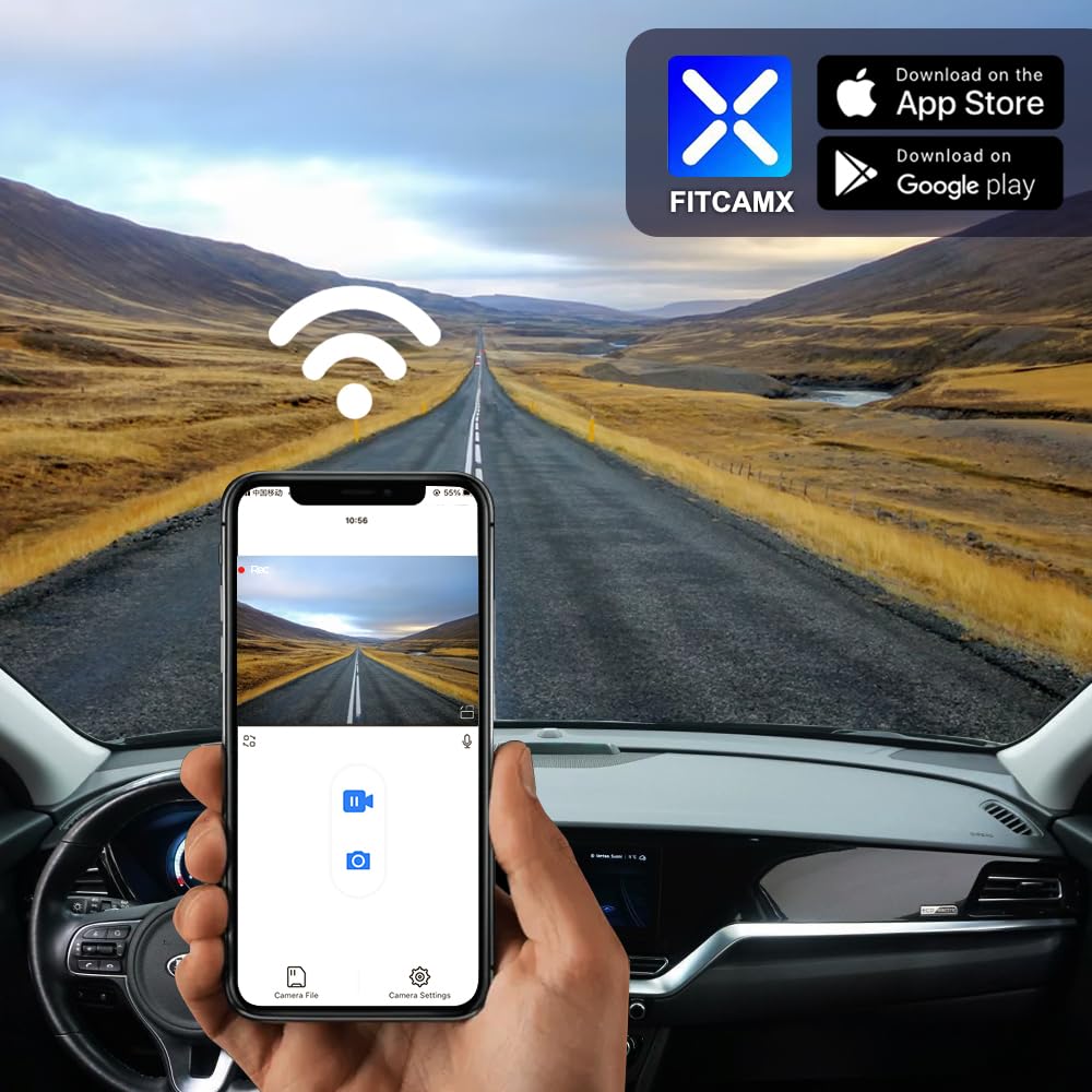 Fitcamx 4K Dash Cam Suitable for Kia NIRO 2017-2022 & NIRO EV 2019-2022 FE Touring EX Premium LX S EX (G5000), OEM Look, UHD 2160P Video, WiFi &APP, Loop Recording, G-Sensor, Easy to Set, 64GB Card