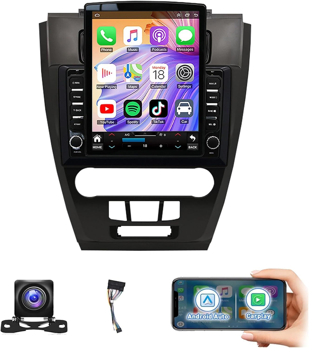 Android 15 Car Radio Compatible with Ford Fusion 2010 2011 2012, 9.7" Touch Screen Support Wireless CarPlay & Android Auto Head Unit GPS Navigation Bluetooth WiFi DSP SWC FM - 4+64G