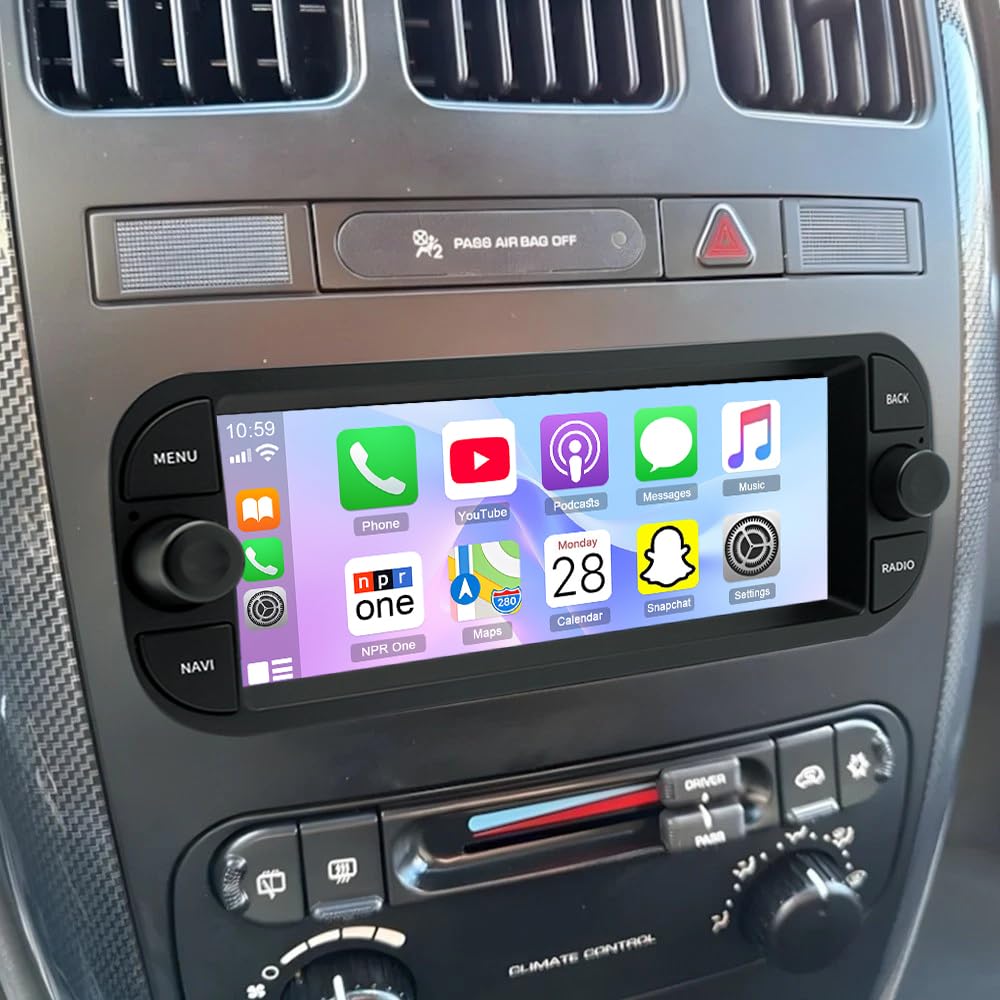 Android 14 Double Din Radio for Dodge Caravan 2001–2007 with Wireless Carplay Android Auto, 6.86"Touchscreen Bluetooth Stereo for Dodge Caravan Upgrade Head Unit WiFi GPS Navigation Mirror Link, 2+32G
